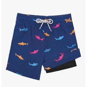 Boys Swim Trunks Blue Shark Print Compression Liner Toddler Beach Shorts